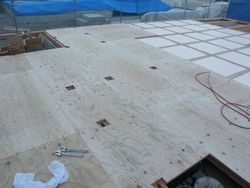 床下構造用合板張施工中